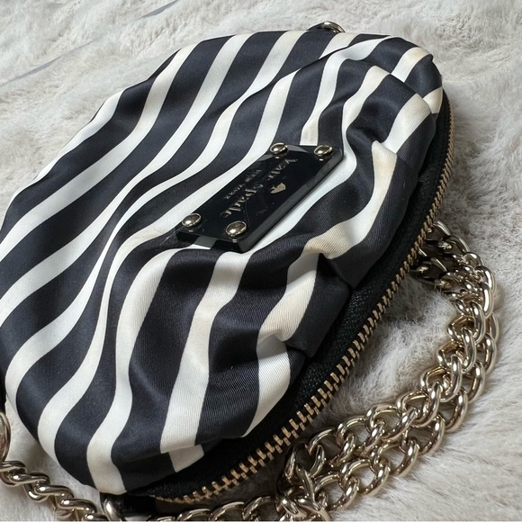 Kate Spade Black White Stripe Satin Crossbody Bag Chain Strap Small Purse - Picture 10 of 15